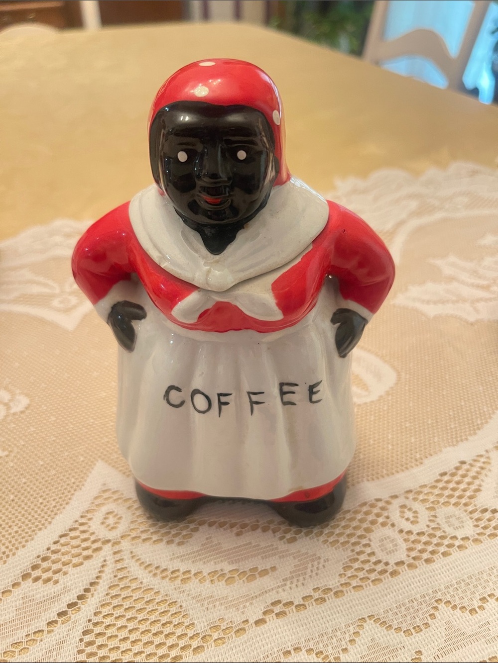 Vintage Black Mammy Ceramic Canister Set - Red & White - Picture 6 of 9